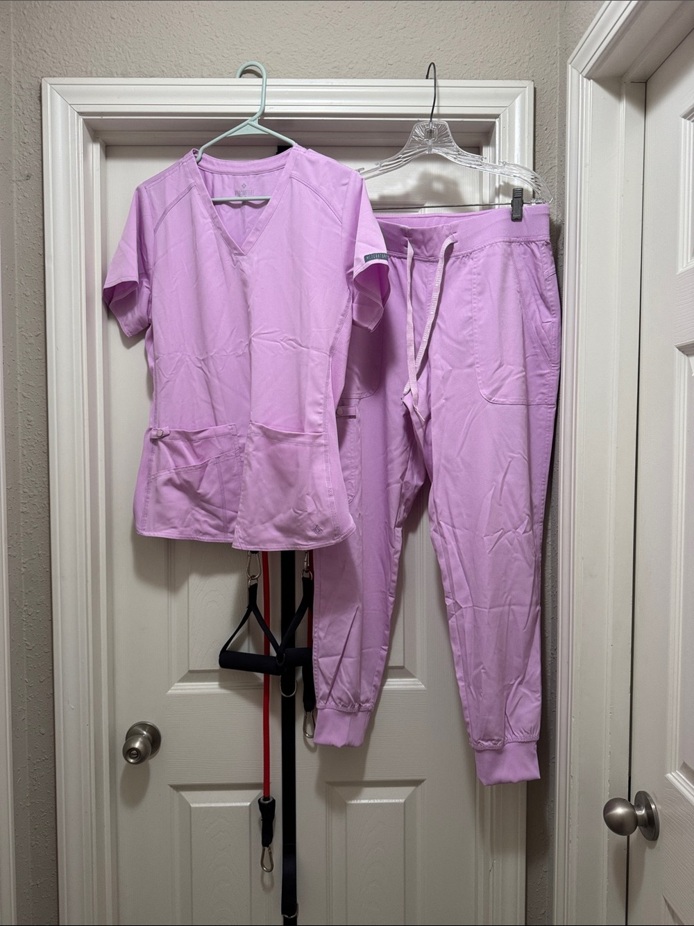 Med Couture Lavender Pink Scrub Top & Jogger Pants Set